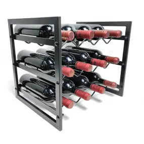 12 Bottle Slim Stackable Wine Rack Matte Black