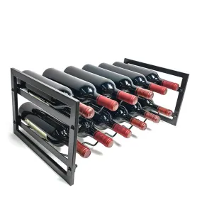 12 Bottle Wide Stackable Wine Rack Matte Black