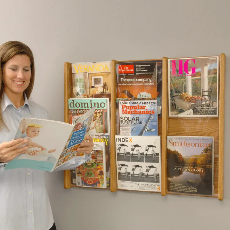 3 Magazine/6 Brochure Acrylic & Oak Wall Display