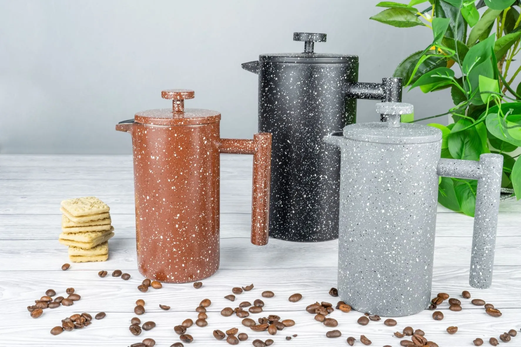 Café Olé 3 Cup Straight Sided Cafetiere, Grey Granite