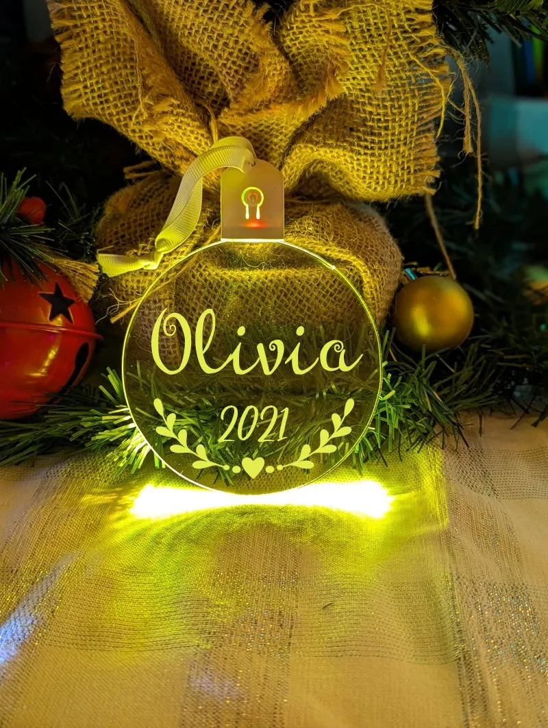 Christmas Personalised Name Bauble LED Light Up Hanging Decoration