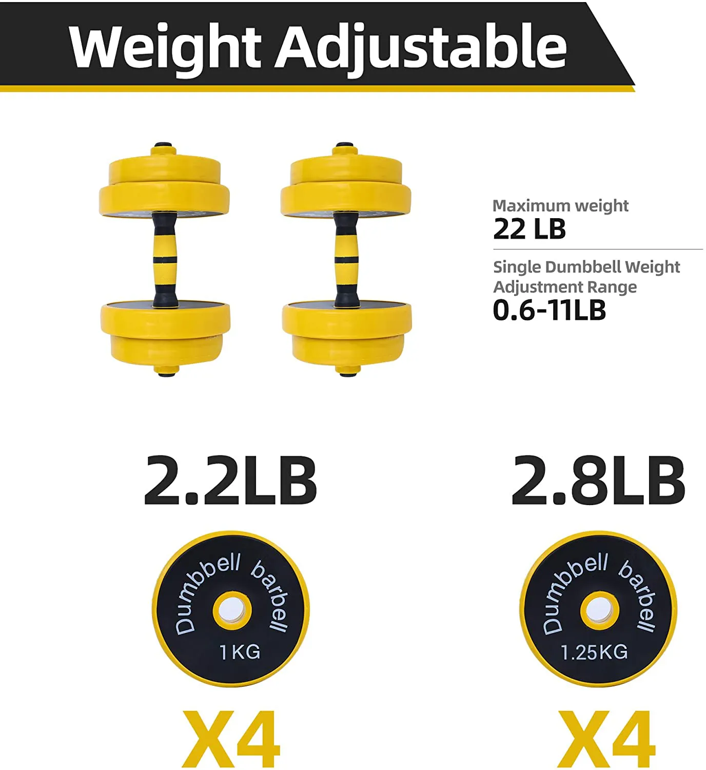 Nice C Adjustable Dumbbell Barbell Weight Pair, Free Weights 2-in-1 Set, Non-Slip Neoprene Hand, All-Purpose, Home, Gym, Office