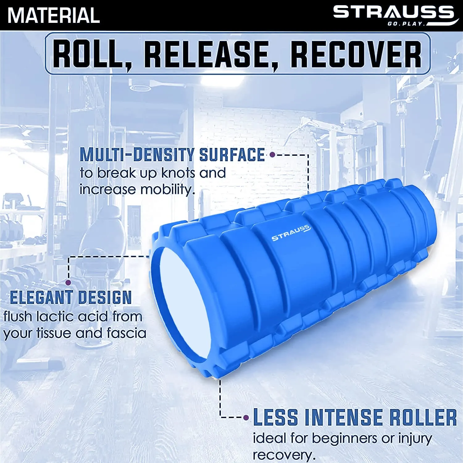 Strauss ST-1441 Grid Foam Roller (Black), 33 CM and Dual Yoga Massage Ball, (Blue)