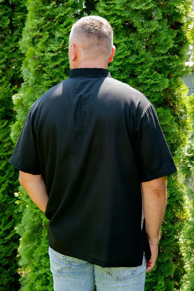 Stylish men's single-color embroidered shirt with the emblem of Ukraine