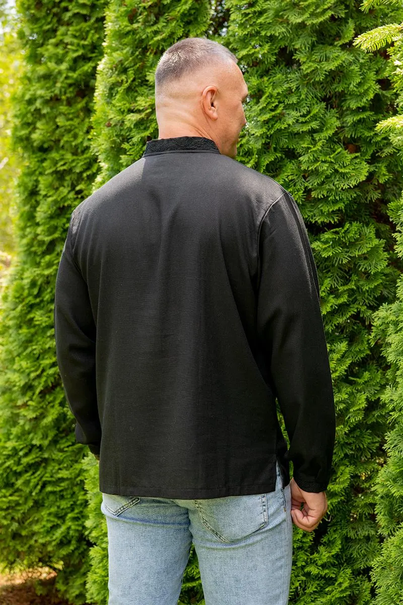 Stylish men's single-color embroidered shirt with the emblem of Ukraine